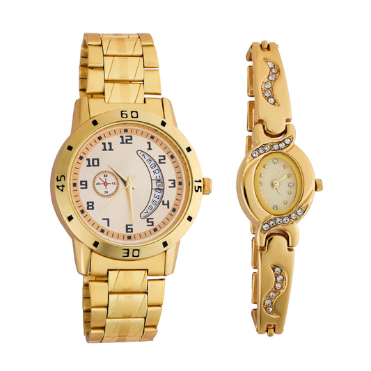 Combo of Men’s Golden Watch with Free Designer Ladies Watch
