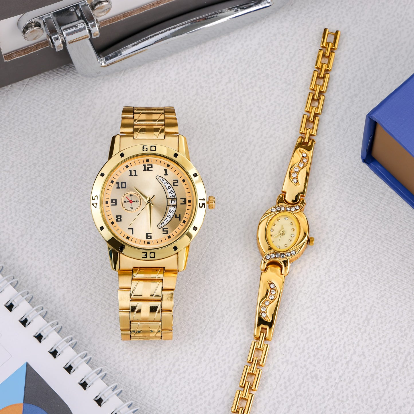 Combo of Men’s Golden Watch with Free Designer Ladies Watch
