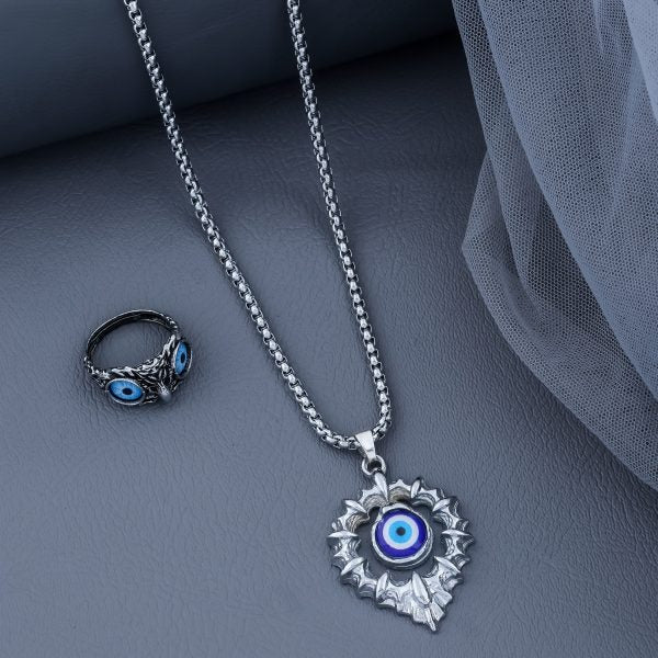 Combo of 3D Evil Eye Pendant Set With Free Owl Ring
