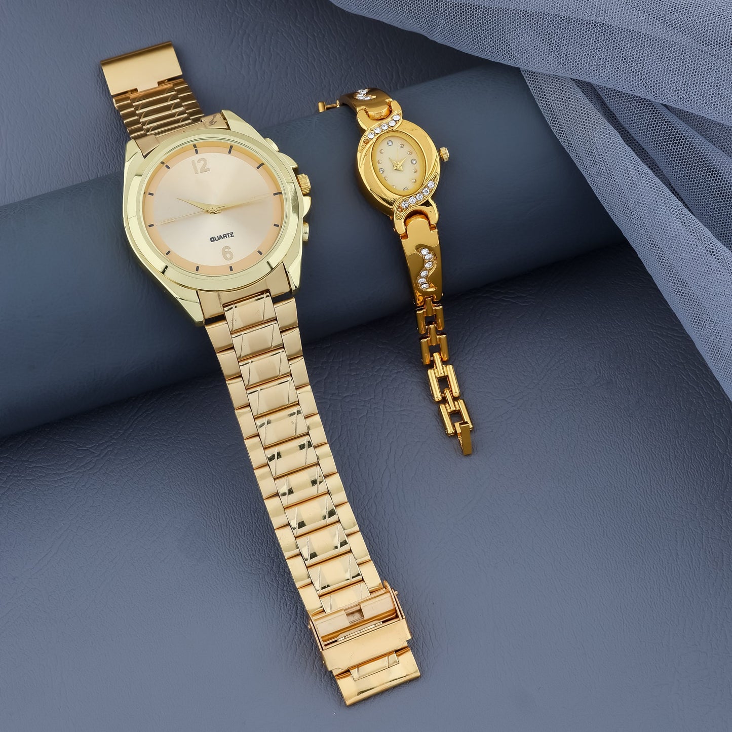 Combo of Men’s Golden Watch with Free Designer Ladies Watch